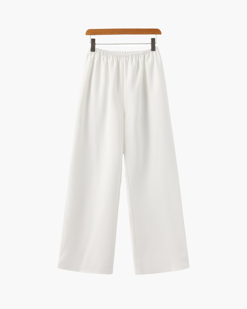 Women's Wide-Leg Trousers With a Gathered Waist - Ivory