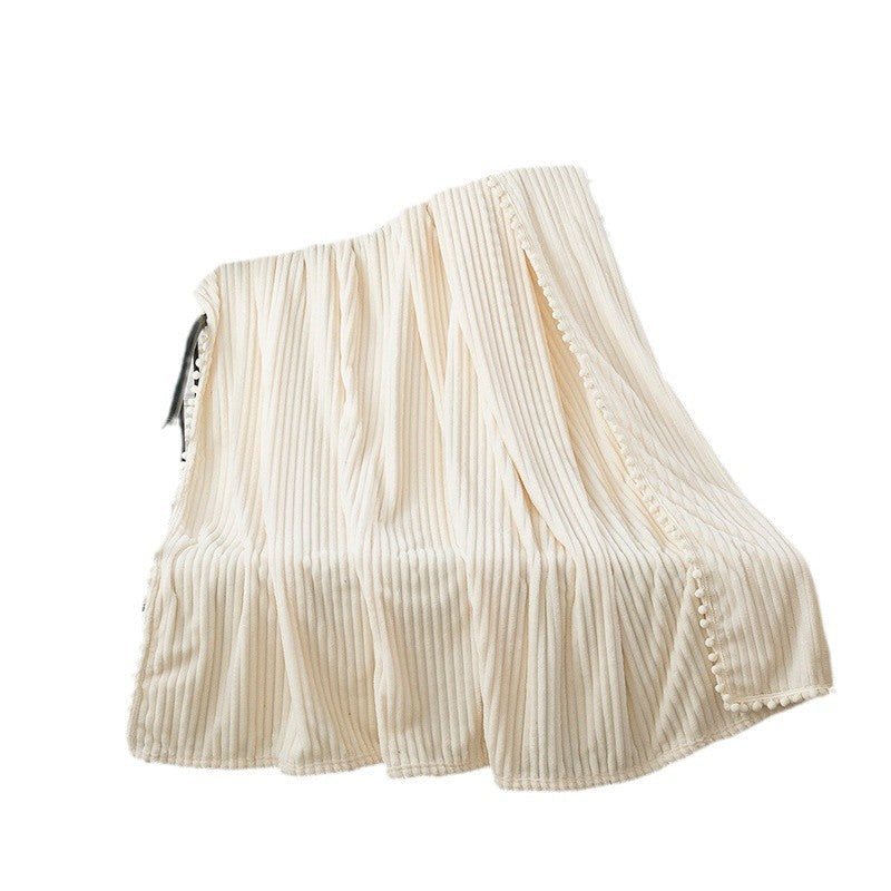 Sofa Throws in Soft Ribbed Plush with Pom-Pom Trim