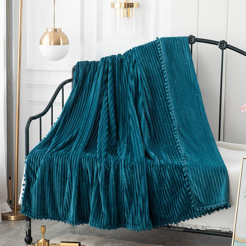 Sofa Throws in Soft Ribbed Plush with Pom-Pom Trim