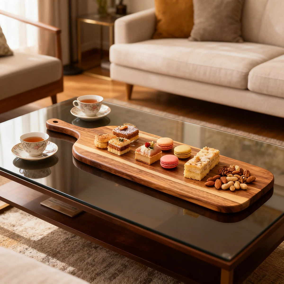 Wooden Chopping Board in Solid Acacia with Handle, Serving Board