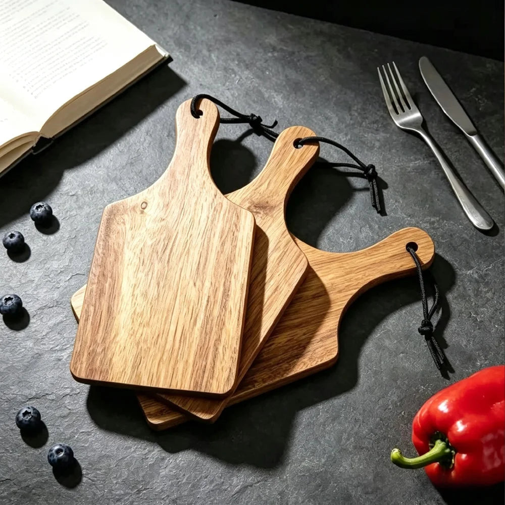 Wooden Chopping Board Set in Solid Acacia with Hanging Loops