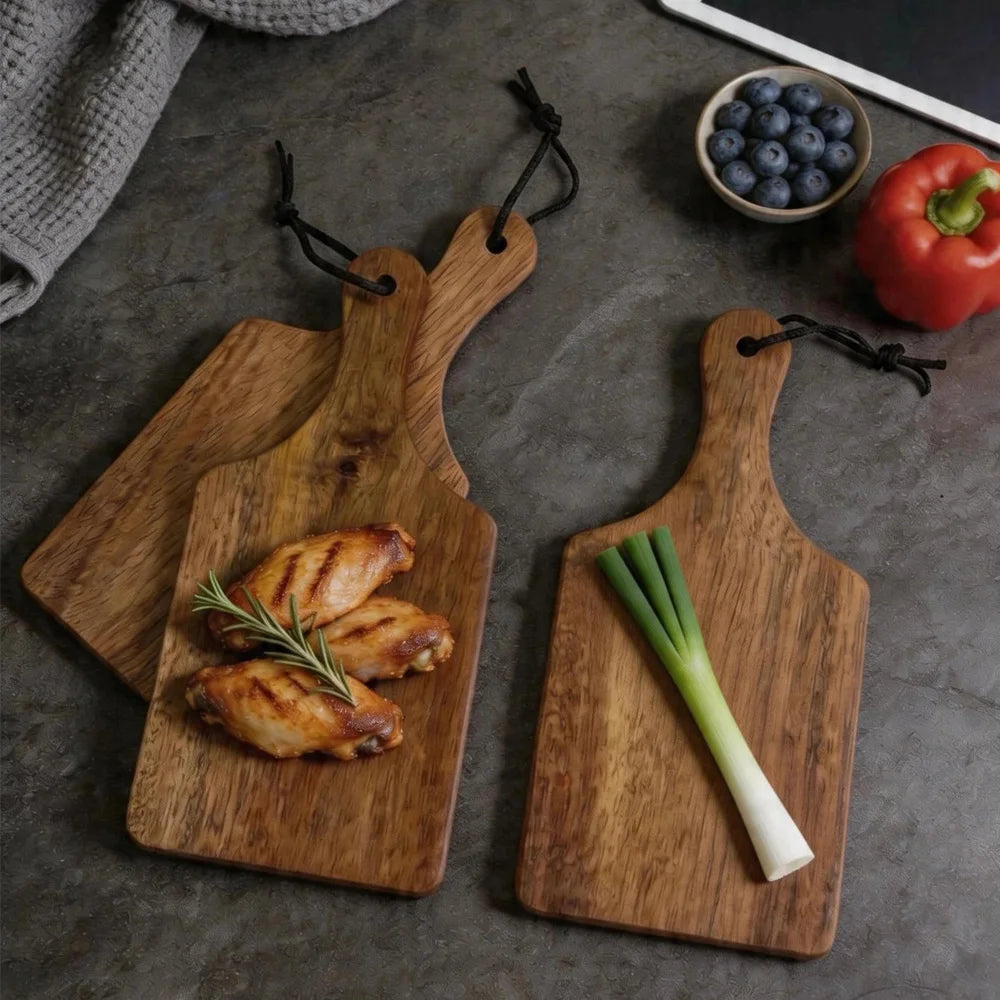 Wooden Chopping Board Set in Solid Acacia with Hanging Loops