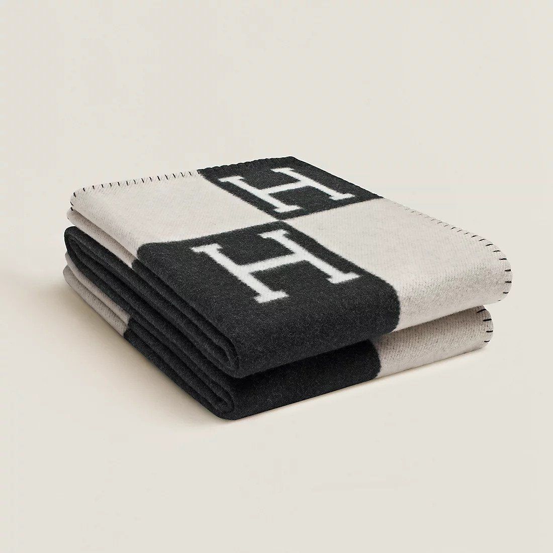 Wool Blanket with Cashmere, Warm Two-Tone Block Pattern Throw