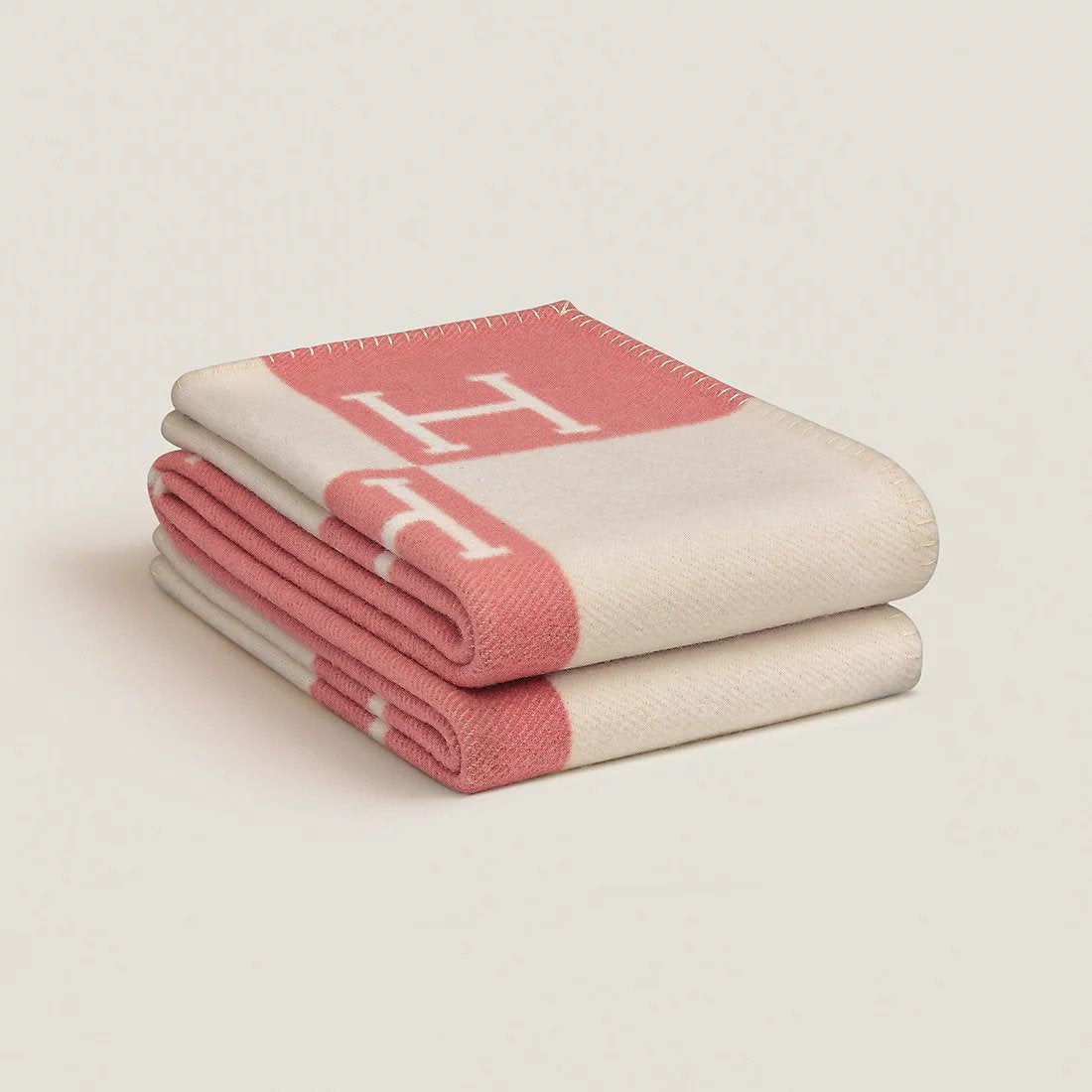Wool Blanket with Cashmere, Warm Two-Tone Block Pattern Throw
